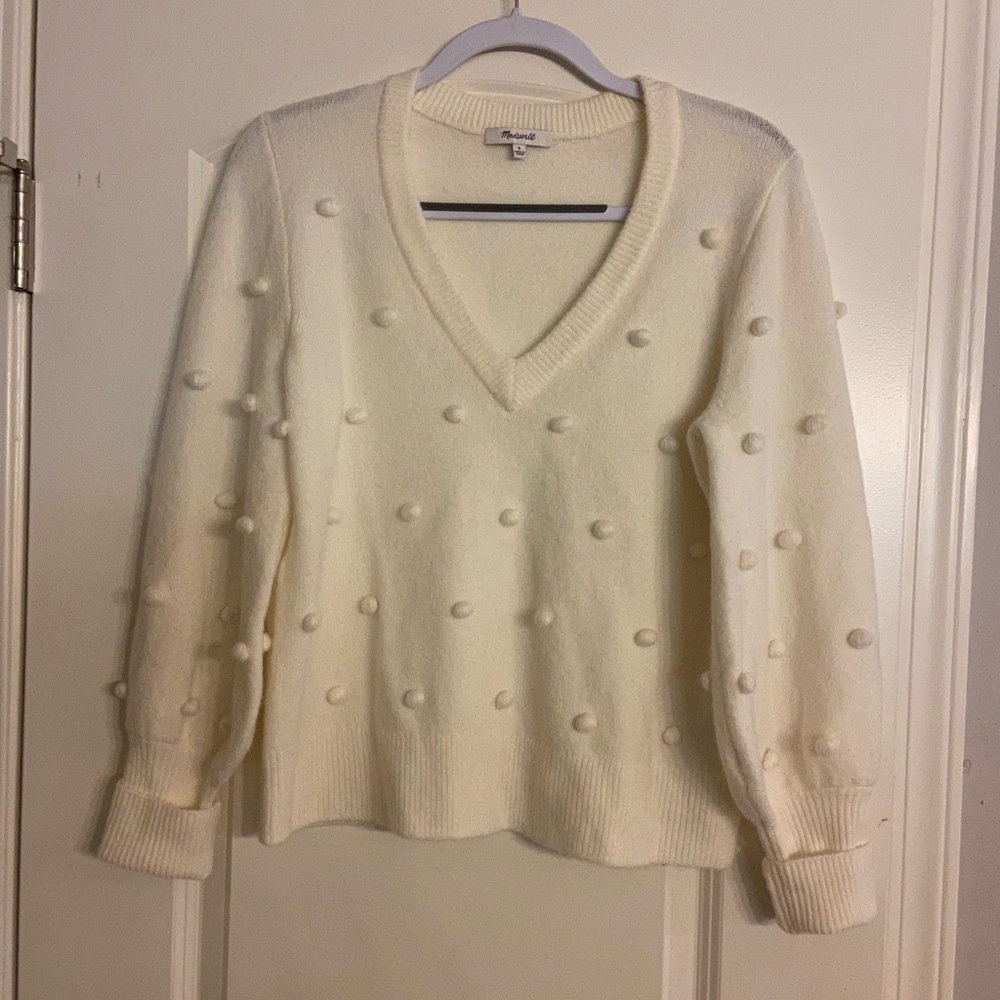 𝅺MADEWELL Women’s Bobble Dashwood V-Neck Sweater in Cream Size Small K5432